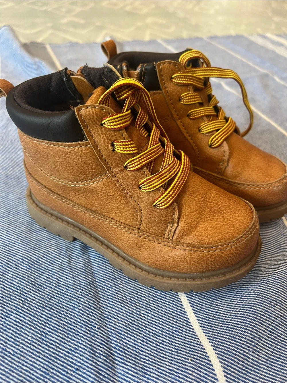 Toddler Brown Leather-Look Lace-Up Boots
